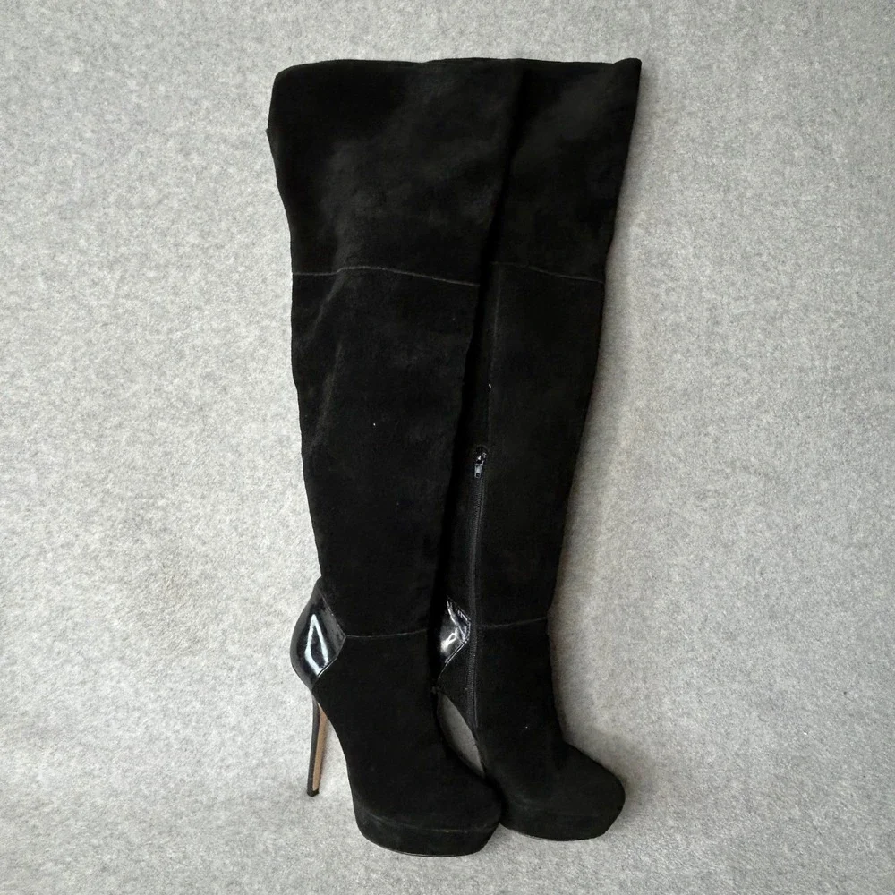 Steve Madden Black Suede Over The Knee Platform Stiletto Boots Sz 8 Whimsigoth